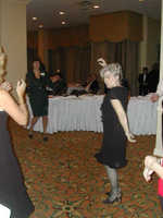 Alrene Terry dancing the night away, Joyce Klie in background