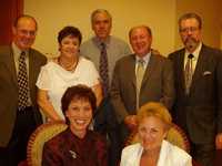 The hard-working Reunion Committee:  Standing:  Roy Elsasser, Judy De Angelis, Bill Folli, Ben Candela, Rich Torres.  
Sitting:  Linda Carlson, Janet Forty.